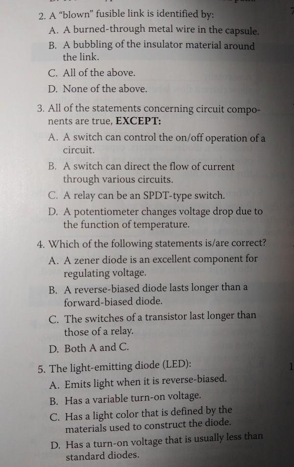 Solved 2. A "blown" fusible link is identified by A. A