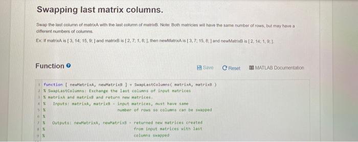 Solved Swapping last matrix columns. Swap the last column of