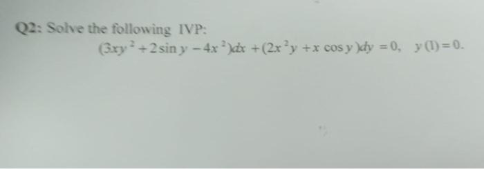 \( \left(3 x y^{2}+2 \sin y-4 x^{2}\right) d x+\left(2 x^{2} y+x \cos y\right) d y=0, \quad y(1)=0 \)