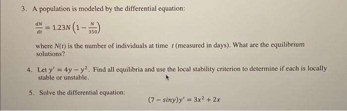 Solved 3. A population is modeled by the differential | Chegg.com