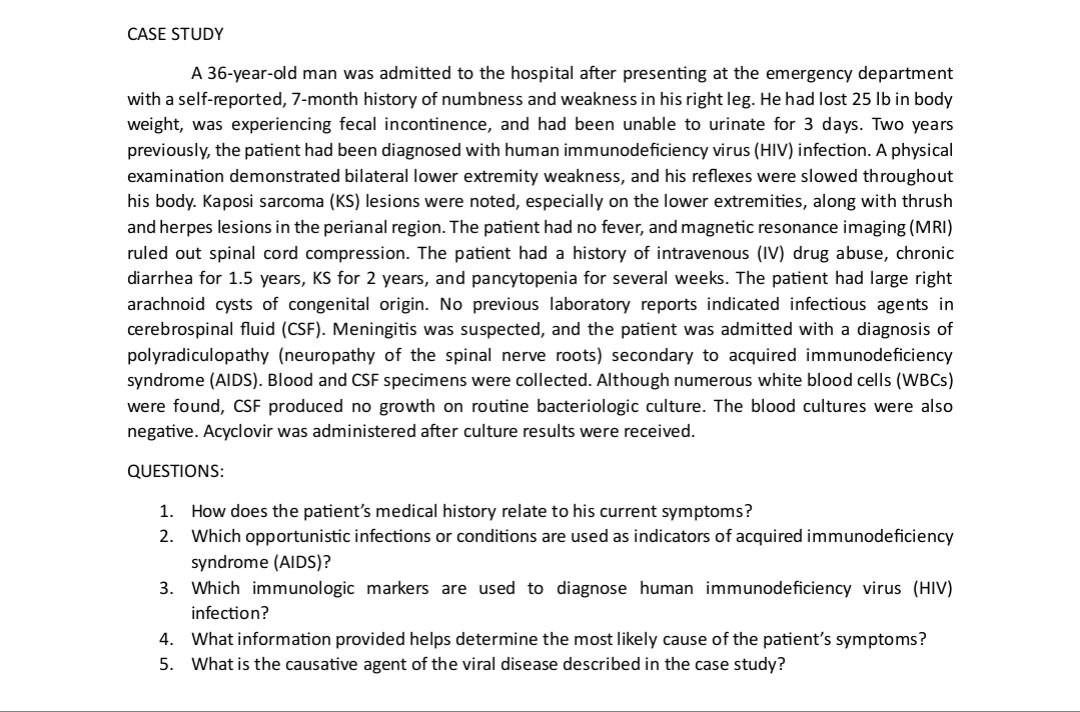 Solved A 36-year-old man was admitted to the hospital after | Chegg.com