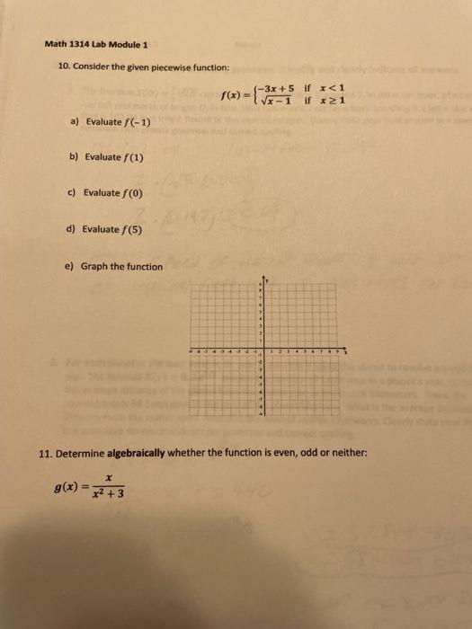 Solved 10. Consider the given piecewise function: | Chegg.com
