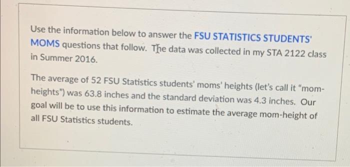 Solved Use the information below to answer the FSU | Chegg.com