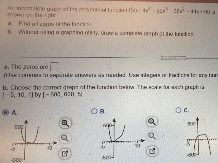 Solved An incomplete graph of the polynomial function f(x) = | Chegg.com