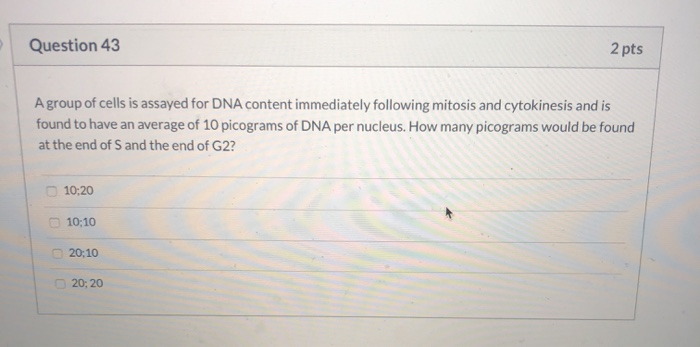 Solved Question 43 2 Pts A Group Of Cells Is Assayed For DNA | Chegg.com