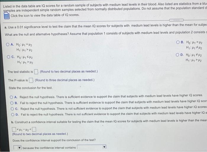 Solved Listed in the data table are IQ scores for a random | Chegg.com