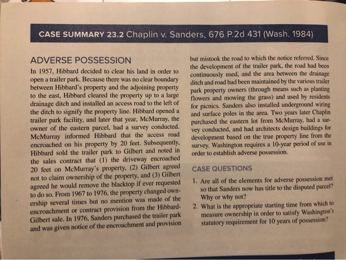Solved CASE SUMMARY 23.2 Chaplin v. Sanders, 676 P.2d 431