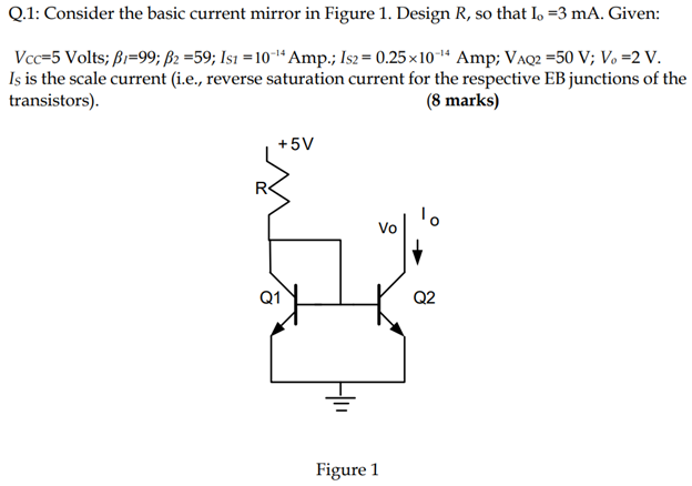 Q.1: Consider the basic current mirror in Figure 1. | Chegg.com