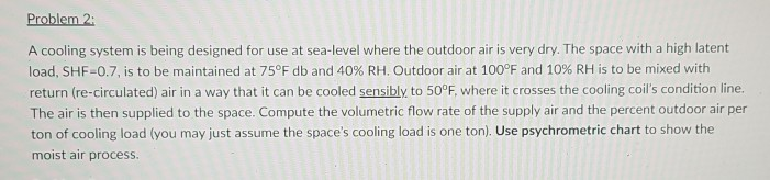 Solved Problem 2: A cooling system is being designed for use | Chegg.com