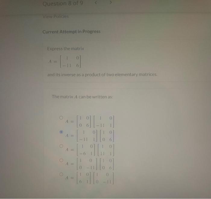 Solved Current Attempt in Progress Express the matrix | Chegg.com