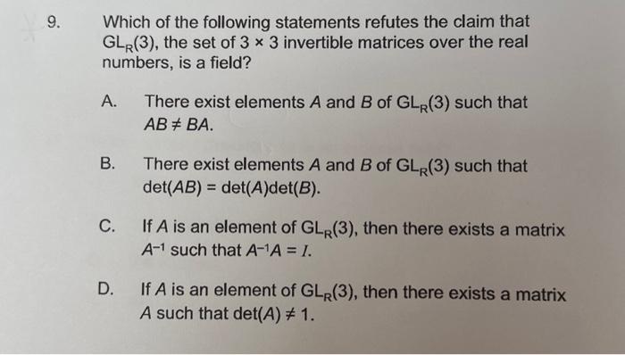 Solved Which of the following statements refutes the claim | Chegg.com
