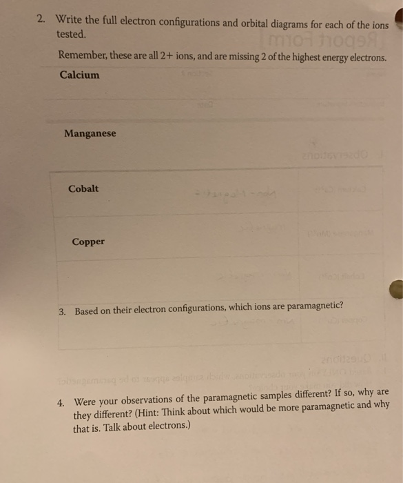 Solved 2. Write the full electron configurations and orbital | Chegg.com