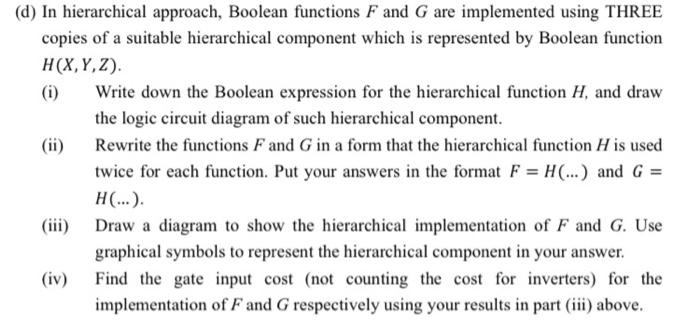 Solved Given the two Boolean functions F and G below. You | Chegg.com