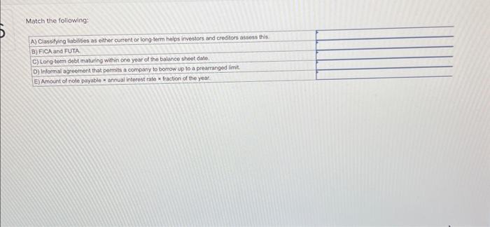 Solved Match the following: | Chegg.com