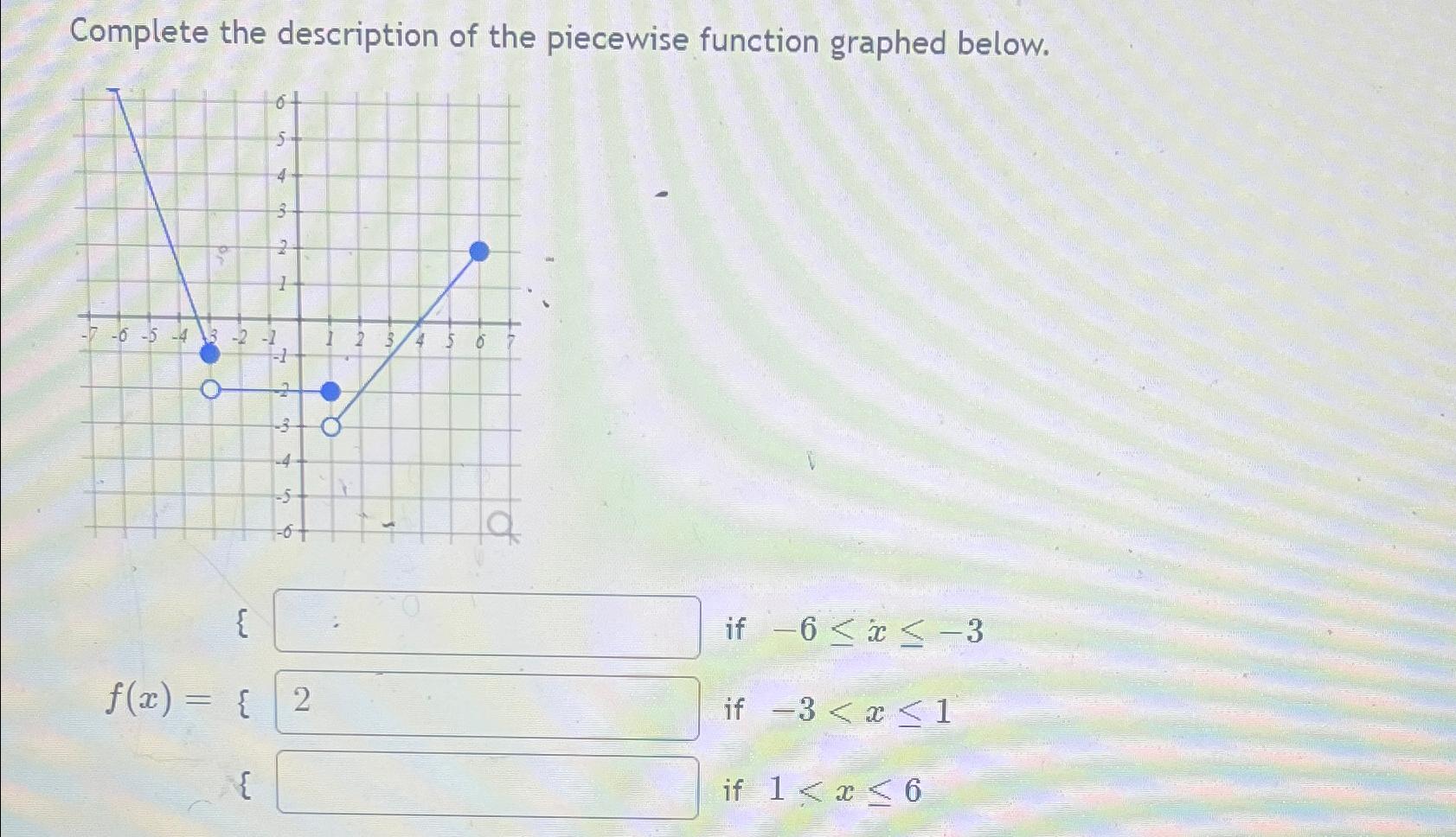 Solved complete the description of the piecewise function chegg