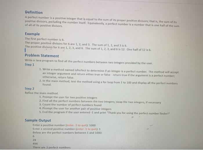 Definition A perfect number is a positive integer | Chegg.com