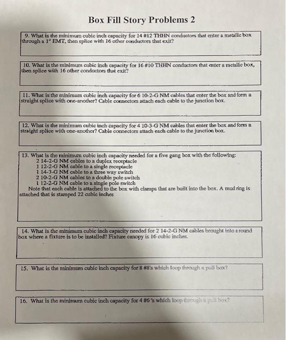 Solved Box Fill Story Problems 2 9. What is the minimun | Chegg.com