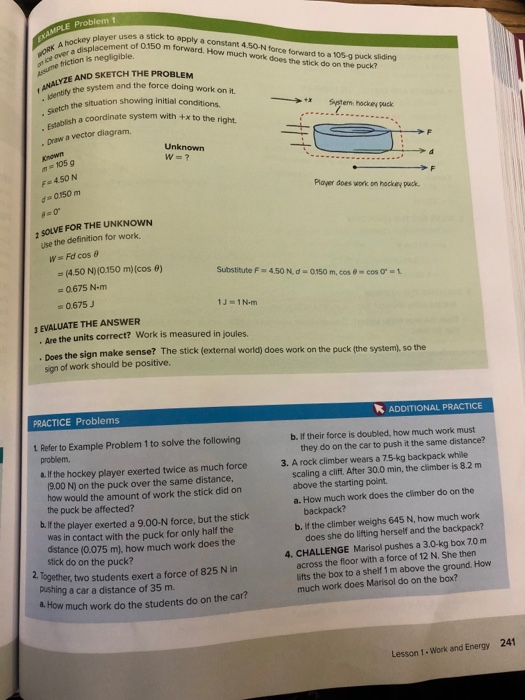 Solved EXAMPLE Problem 1 WORK A Hockey Player Uses A Stick | Chegg.com