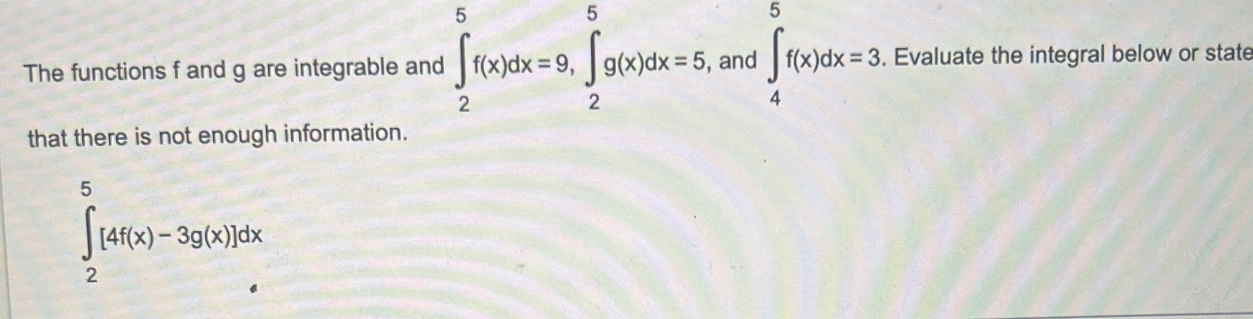 Solved The functions f ﻿and g ﻿are integrable and | Chegg.com