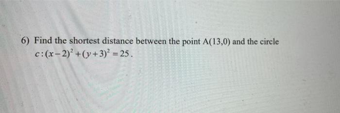 Solved 6) Find the shortest distance between the point | Chegg.com