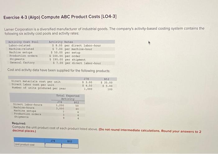 Solved Exercise 4 3 Algo Compute Abc Product Costs [lo4 3]