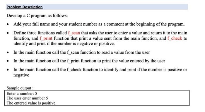 Solved Problem Description Develop a C program as follows: • | Chegg.com