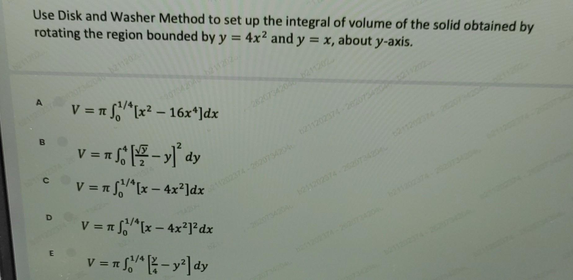 Solved Use Disk and Washer Method to set up the integral of