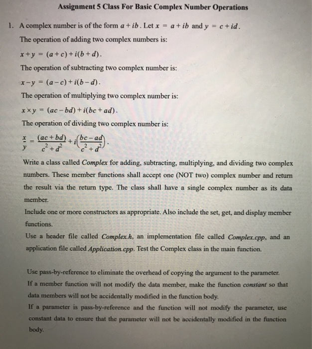 complex number assignment quizlet