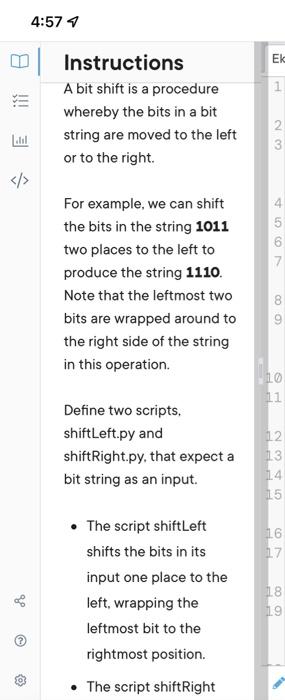 4:57 1 EK 1 Instructions A bit shift is a procedure | Chegg.com