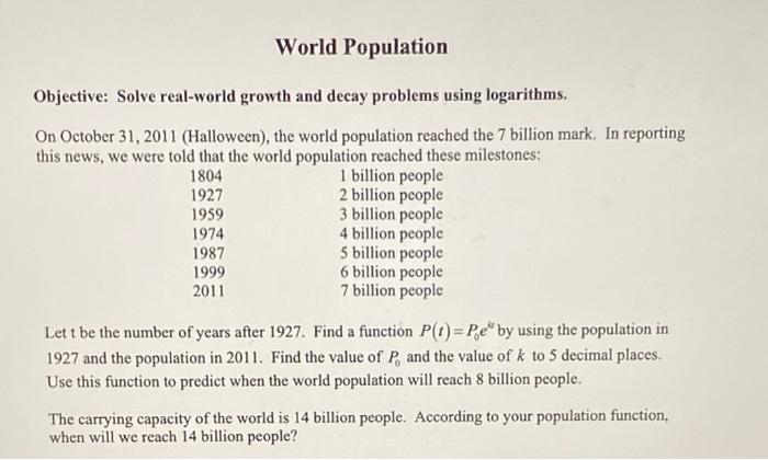 world population problem solving example che and nel camino