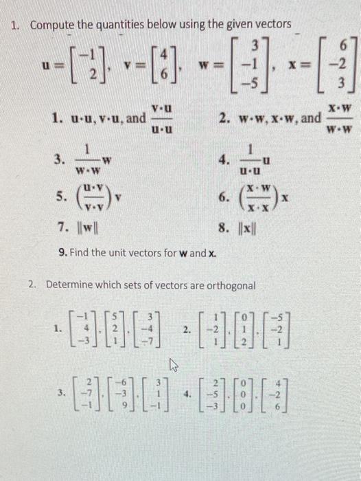 Solved 1. Compute the quantities below using the given | Chegg.com