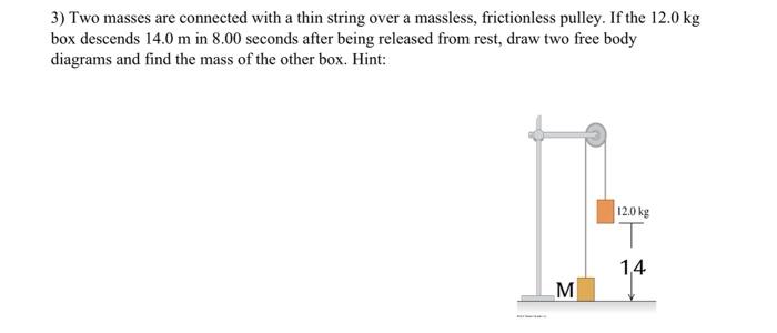 Solved 3) Two masses are connected with a thin string over a