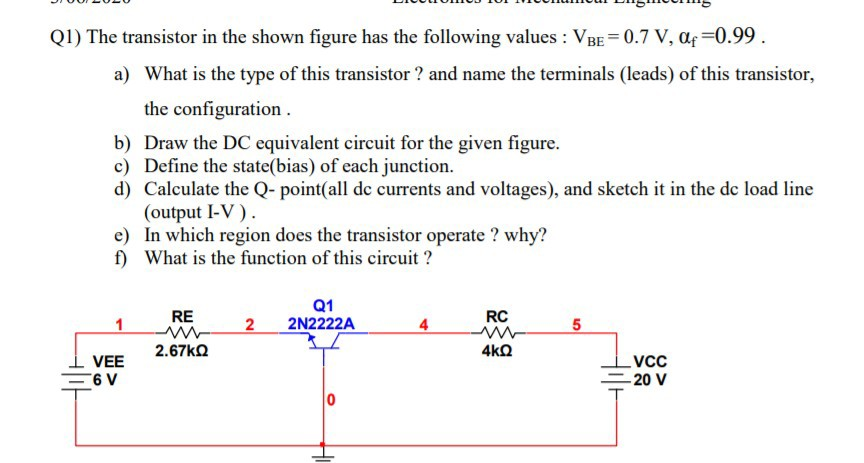 Solved Q1) The transistor in the shown figure has the | Chegg.com