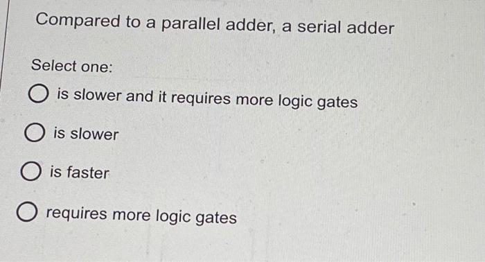 Solved Compared to a parallel adder, a serial adder Select | Chegg.com