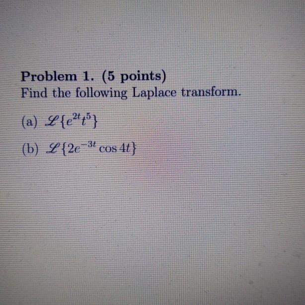 Solved Problem 1. (5 Points) Find The Following Laplace | Chegg.com