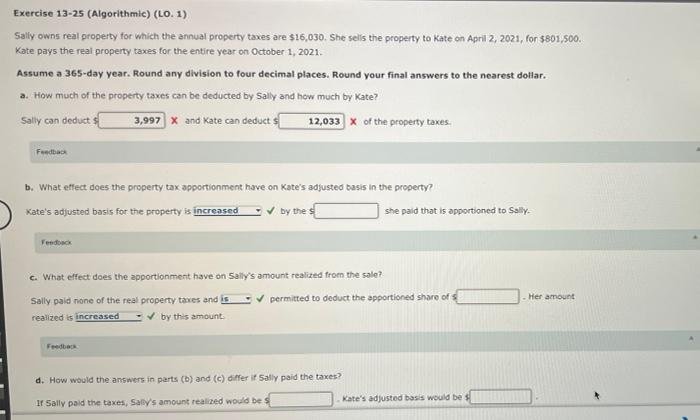 Solved Exercise 13 25 Algorithmic LO 1 Sally Owns Real Chegg