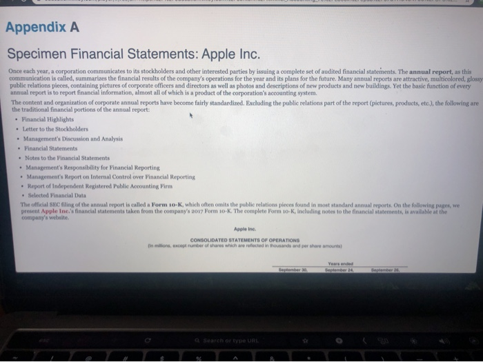 Appendix A Specimen Financial Statements: Apple Inc. | Chegg.com
