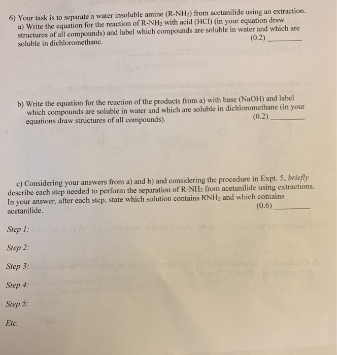 Solved 6) Your task is to separate a water insoluble amine | Chegg.com