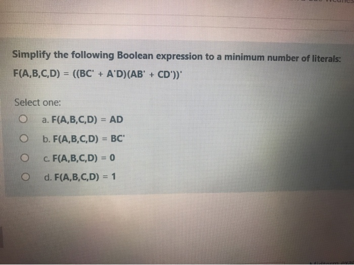 Solved Simplify the following Boolean expression to a | Chegg.com
