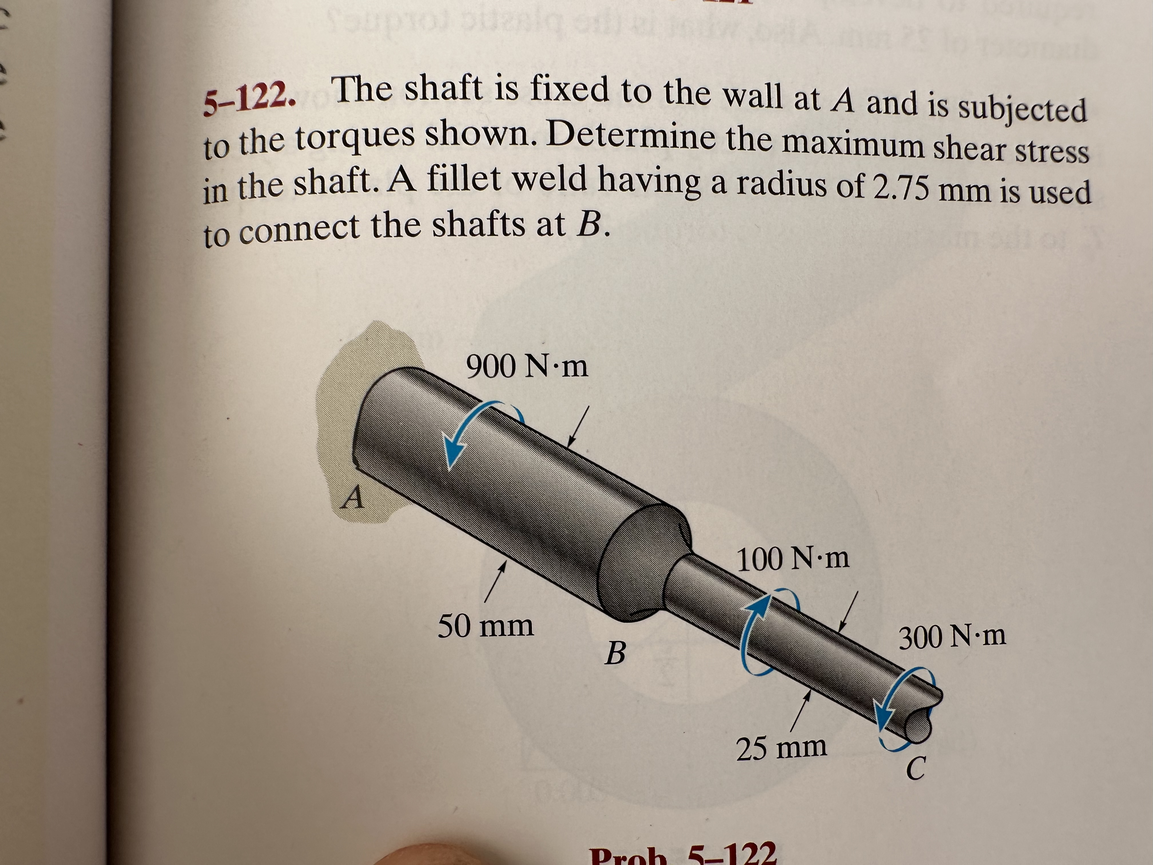 Solved 5-122. ﻿The shaft is fixed to the wall at A and is | Chegg.com