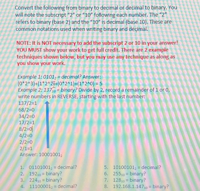 Solved Convert the following from binary to decimal or | Chegg.com