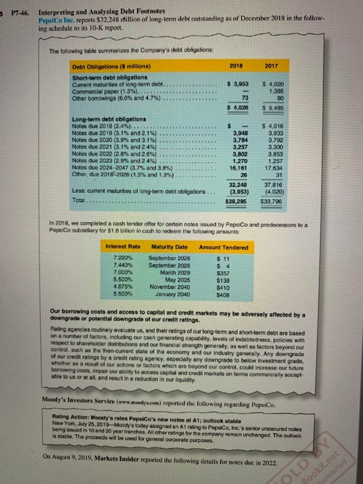 Debt Footnote Example P7-46. Interpreting and Analyzing Debt Footnotes | Chegg.com