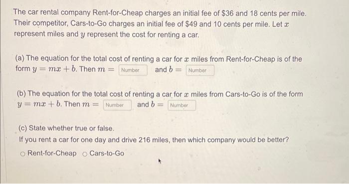Solved The car rental company Rent-for-Cheap charges an | Chegg.com