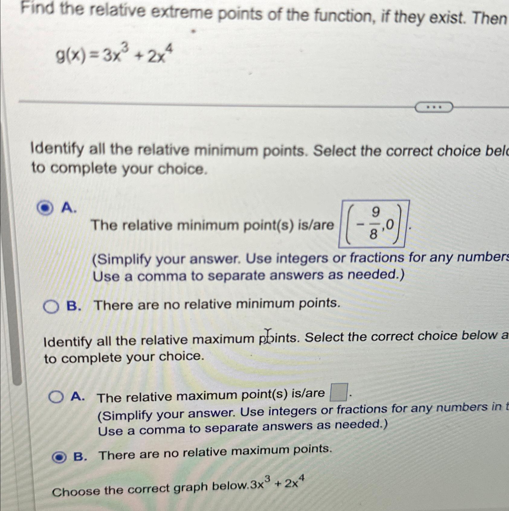 Solved Find the relative extreme points of the function, if | Chegg.com