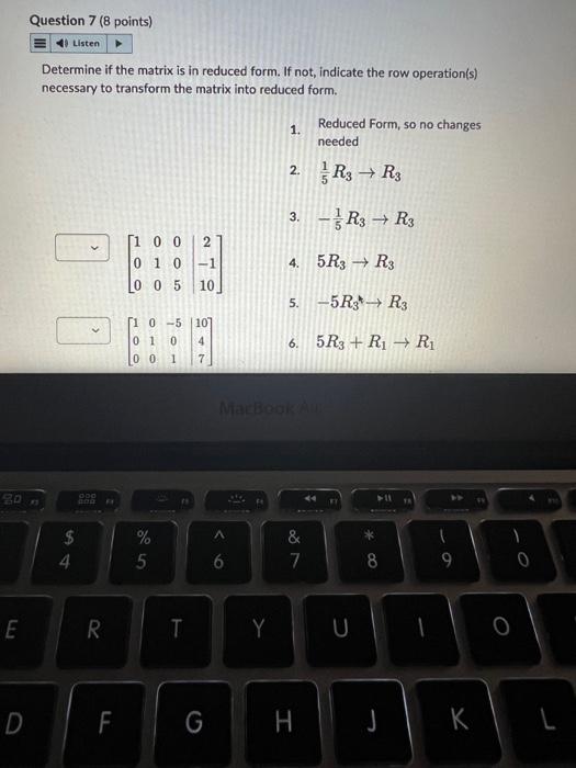 Solved Determine if the matrix is in reduced form. If not, | Chegg.com