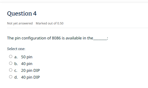 Solved The pin configuration of 8086 ﻿is available in | Chegg.com