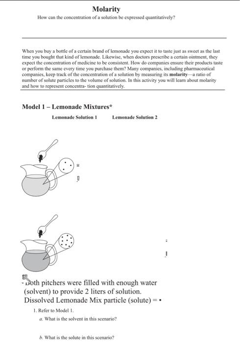 Molarity How Can The Concentration Of A Solution Be Chegg 