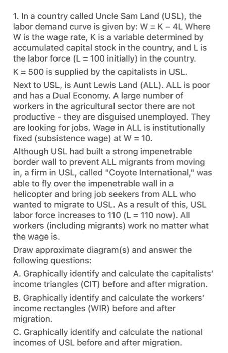 Solved 1. In a country called Uncle Sam Land (USL), the | Chegg.com