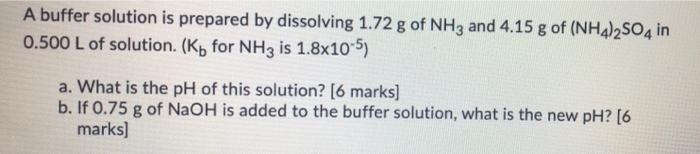 Solved A buffer solution is prepared by dissolving 1.72 g of | Chegg.com