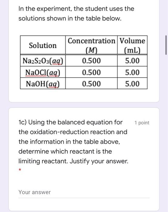 a student designed an experiment to determine